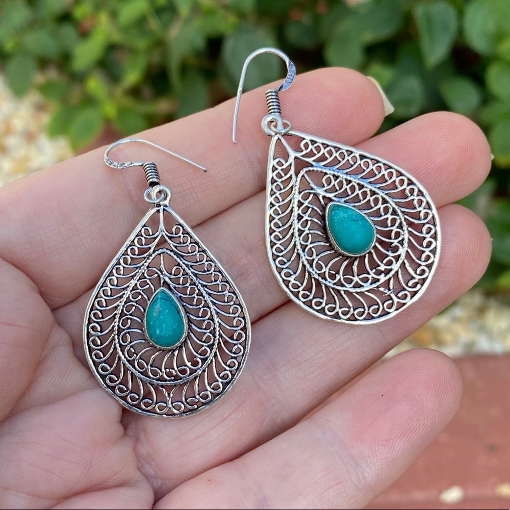 Natural Santa Rosa Turquoise Silver Earrings